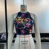 2023 Top estivi Abbigliamento donna Girocollo stampato Gilet senza maniche Camicetta casual con ombelico aperto 10 colori