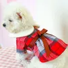 Köpek giyim tartan sıcak prenses kıyafetleri öğrenci bebek yakası bowknot köpekler için yünlü elbise kontrol