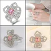 Anelli a fascia Carino femminile rosa cristallo pietra anello fascino argento colore matrimonio sottile per le donne Dainty sposa fiore zircone fidanzamento goccia De Dhbrf