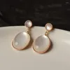 Stud Earrings Fashion Gold Color Geometric Tulip Flower Opal Woman Wedding Jewelry Korean Dangle Ear Girlfriend Accessories Gift