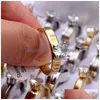 Solitaire Ring Fashion Fashion Sparkling Zircon Titanium Steel Stripe Jewelry For Men Women Lover Mix Style Wedding Gold Gold Gold Pla Dhdtz