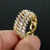 Wedding Rings Geometric Stone Luxury Crystal Ring Charm Yellow Gold Color White Zircon Opening Adjustable For Women Jewelry