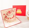 Greeting Cards 3D Happy Birthday Cake Pop-Up Gift for Kids Mom with Envelope Handmade SN674