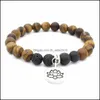 Beaded Strands Handmade Natural Stone Lotus Beads Bracelet Tiger Eye Charm For Women Men Yoga Jewelry Gifts Drop Delivery Bracelets Dhkql