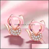 Urocze kolczyki S Pink Crystal Diamond Hibiscus Stone Animal Sier Sier Biżuteria Dostawa Dh6ab