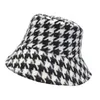 Chapéus de aba larga Chapéus de balde Retro Classic Houndstooth Padrão Fisherman Chapéu Autumn e Winter grossa quente Big Brim Hat Fashion Bucket Hat Women 230211