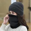 Berets Winter Women Knitting Cap Men And Outdoor Warm Thickening Velvet Loose Hat With Scarf Brand Ski Mask Set