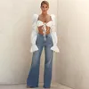 Women's Blouses 2023 Vintage Puff Sleeve Tops en Blouse Women Summer Long Square Neck Tie-Up Crop Sexy Elegant Shirts Vrouw