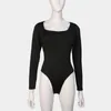 Intimo modellante da donna Body attillato a maniche lunghe di base da donna T-shirt con scollo quadrato Tinta unita Body aderente Tutina attillata aderente