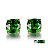 Charm Square Emerald Earrings For Women And Men Small Stud Fine Needle Fourclaw Sier Earring Drop Delivery Jewelry Dhgy8