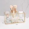 Caixas de armazenamento Brush cosmético Pincéis de vidro transparentes com 3 slots caneta e lápis fofos para mesa