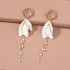 Boucles d'oreilles pendantes crochet en forme de C sept couleurs perle pétales blancs oreille goujon bohème gland élégant fée longue goutte bijoux charme femmes