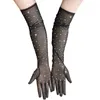 3Sets/Pack Party Supplies Diamond Tulle Elastic Cosplay Gloves 55cm Length Women's Halloween Over Elbow Length Sexy Dinner Performance Wedding Gloves