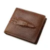 Fashion Short Bifold Coin Purse 3D Crocodile Skin Vintage Brown Business Men äkta läderdesigner Plånböcker295q