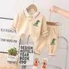 Kläder sätter Spring Baby Cartoon Dinosaur Set Boys 'and Girls' Long Sleeve tröja Pants Piece Simple Sports Wearsatchel