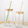US Warehouse Water Bottles Sublimation 12oz 16oz glass Tumbler Cups can glasses with bamboo lid reusable straw Mug beer Transparent frosted Soda Cup drinking NEW