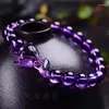 Armband Natural Purple Amethyst Quartz Gemstone 10mm 8mm 12mm runda pärlor Pendant Armband Kvinnor Män kristallmode