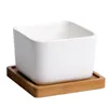 Planters & Pots Square Ceramic Flowerpot Durable Flower Pot Simple Planter Creative Basin With Bamboo Tray For Succulent Plants Garden