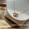 Luxe mode ketting ontwerper sieraden feest sterling zilveren dubbele ringen diamant hanger rosé gouden kettingen voor vrouwen chique dr6016036
