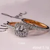 Hochzeit Ringe Luxus Weibliche Weiße Kristall Stein Ring Set Gold Silber Farbe Liebe Für Frauen Nette Quadratische Zirkon Engagement