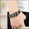 Link Chain Turkish Evil Eye Eye Bracelet Roestvrij staal Bend Mtilayer Lederen Punk Style Flower sieraden Bangle voor mannen Drop levering Br Dhfng