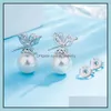 Stud Pearl Earrings for Women Tassel Butterfly Bride Girl Party Engagement Jewelry Gift Sier Drop Delivery DHEQ5