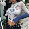 Women's T Shirts Fashion Autumn T-shirt Women Long Sleeve Turtleneck Crop Top Letters Print Slim Shirt Streetwear Sexy Skinny Tee