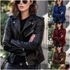 Femmes Vestes Punk Femmes Cool Faux Cuir Veste À Manches Longues Fermeture Éclair Ajustée Manteau Automne Court Solide Revers Femme Moto Biker 2021 Dro Dhtdo