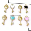 Charms Bk 300Pcs/Lot Enamel Love Heart Key Pendant 7X16Mm Good For Diy Craft Jewelry Making Drop Delivery 202 Dhm6C