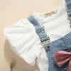 Conjuntos de ropa 2023 verano niños bebé niña Puff camiseta de algodón de manga corta Tops vestido con tirantes arco 3 uds conjunto de ropa para niñas