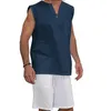 Men039S TANK TOPS Male Summer Mens Cotton Linen T Shirt ärmlös Henley Casual Loose Tee Breattable Soft Tshirts8607826