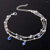 Ketens Boheems strand enkelband Turkse blauw ooghanger voor vrouwen voet sieradenketen korrel Koolgouden kleurgolf surfer armband