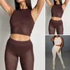 Женские брюки с двумя частями 2pcs/set o-neck без рукавов с высокой талией.