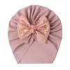 Hats Lovely Shiny Bowknot Kids Hat Cute Solid Color Baby Girls Turban Soft Thread Born Infant Cap Beanies Head Wraps