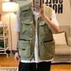 Men's Vests Male Casual Summer Loose Cotton Sleeveless Vest With Many Pockets Men Multi Pocket Pograph Waistcoat Mens Cargo Clothes 230213