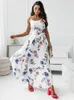 Casual jurken SSCL Summer Bandage Wedding Long for Women Floral Print Vestidos Elegantes Para Mujer Belt Mouwloze gewaden Midi -jurk