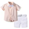 Clothing Summer Years Boys Sets Pink Shirt Shorts White Belt Children Solid Outfits Fashion Kids Clothes Suit