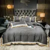 Bedding Sets 2023 Four-piece Fashion Cotton Double Household Bed Sheet Quilt Cover Splicing Design Dark Gray With Beige