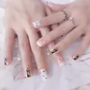 False Nails 24Pcs Black White Chic Fake Matte Square Artificial Art Tips Pearl Rivet Accessories For