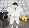 Vêtements s Fahion Enfants 'Manche Cool Hooded Rainbow SleeveSimple Striped Short TwoPiece Set pour Garçon Fille