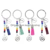 Nyckelringar Colorf Chakra Stone Lotus Tassel Keychain Reiki Healing Yoga Natural Stones pärlstav pendelltillbehör Creative Gift 206 D Dhuvi