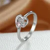 Bandringar Dainty Hollow Silver Color Wedding Ring White Zircon Pink Crystal Heart Stone Ring Cat Cat Paw Dog Claw Rings for Women Jewelry G230213