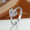 Anneaux de bande Délicat creux couleur argent bague de mariage blanc Zircon rose cristal coeur pierre anneau mignon chat patte chien griffe anneaux pour femmes bijoux G230213