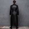 Мужские куртки Lautaro Long Black Leather Trench Coat Мужчина с длинной грудью с двойной грудью осень осень плюс.