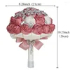 Flores decorativas de estilo europeu de estilo de casamento de luxo de luxo de luxo Buquê Home Home Home segurando o broche de cristal de rosa de cetim flor