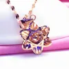 Chains 585 Purple Gold Plated 14K Rose Shiny Flower Necklace For Women Ball Bead Pendant Fashion Light Luxury Wedding Jewelry
