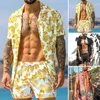 Heren tracksuits Men Dun ademende Hawaiiaanse tropische strand outfits sets gele bloemen gedrukte vakantie korte mouw twee stukken 230213