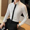 Men's Dress Shirts British Style Patchwork Color Ribbon Design Shirt Men Fashion 2023 Long Sleeve Casual Simple All Match Slim Fit Tuxedo