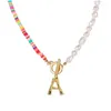 Pendentif Colliers Lettre Initiale Simulé Perle Polymère Argile Collier Doux Poterie Tour De Cou Coloré Surfer Perle Collier À La Main Femme