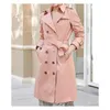 Nouveaux trenchs féminins classiques Fashion Angleterre Middle Long Trenchs Coat Design Double Breasted Trench KaKi Pink Cotton Brand Top Long Coat Taille S-xxl